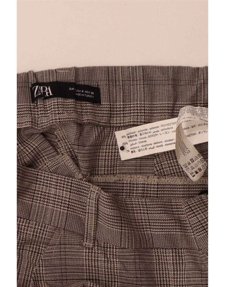 Zara Womens Crop Slim Suit Trousers Small W26 L24 Grey Houndstooth