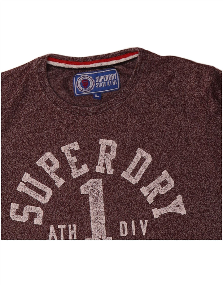 SUPERDRY Mens Graphic T-Shirt Top Large Purple Flecked Cotton