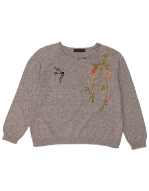 Marks & Spencer Womens Crop Crew Neck Jumper Sweater UK 16 Large Grey