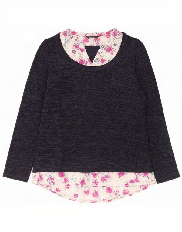 Marks & Spencer Womens Top Long Sleeve UK 14 Large Navy Blue Floral