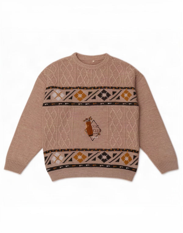 Vintage Mens Graphic Crew Neck Jumper Sweater XL Grey Geometric Wool