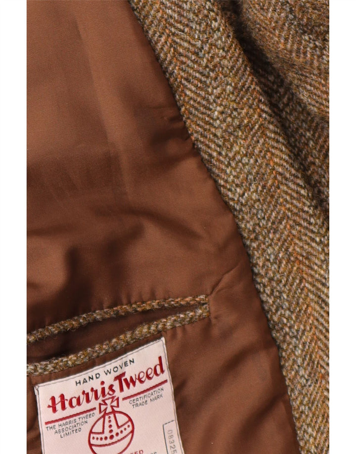 Harris Tweed Mens 2 Button Blazer Jacket UK 44 2XL Brown Herringbone Wool