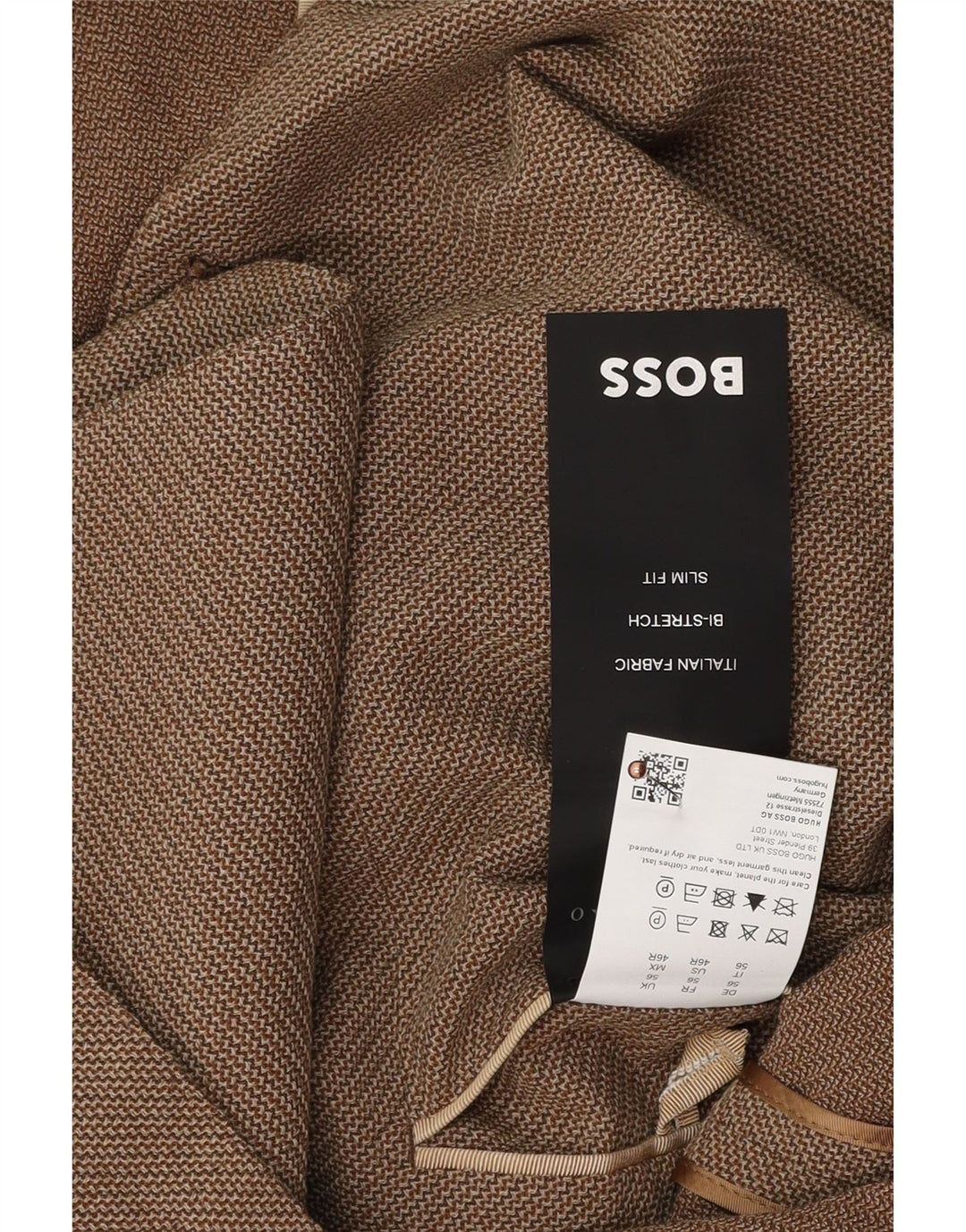 Hugo Boss Mens Slim Fit 2 Button Blazer Jacket EU 56 3XL Brown Virgin Wool