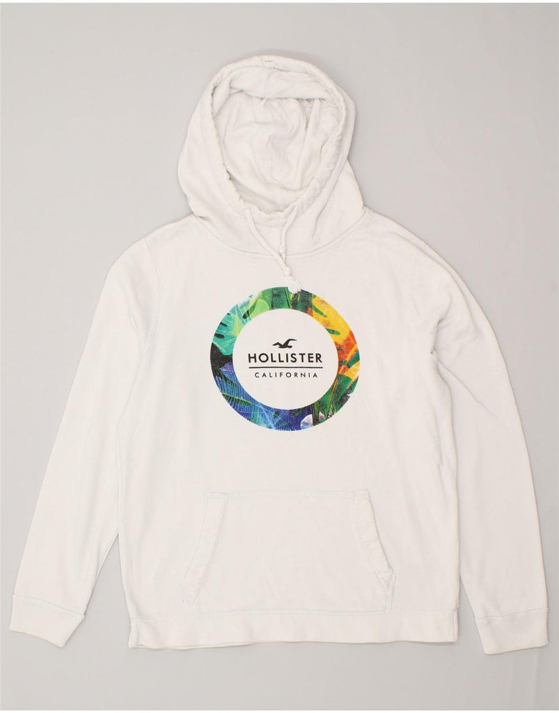 HOLLISTER Mens Graphic Hoodie Jumper Large White Cotton | Vintage Hollister | Thrift | Second-Hand Hollister | Used Clothing | Messina Hembry 