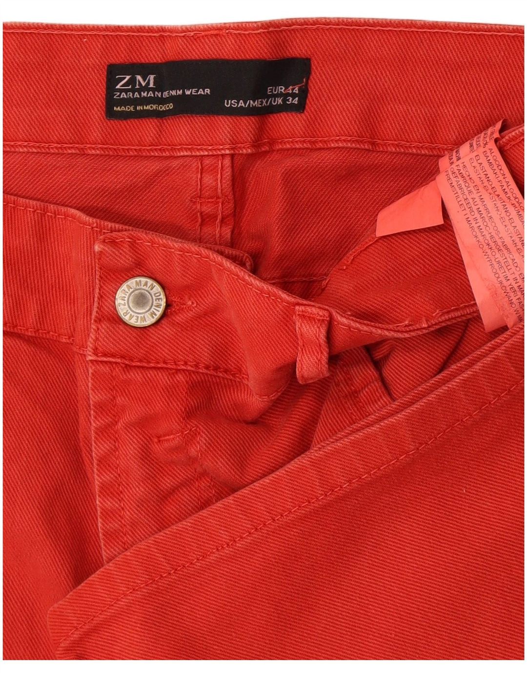 Zara Mens Denim Shorts EU 44 Large W34 Red Cotton