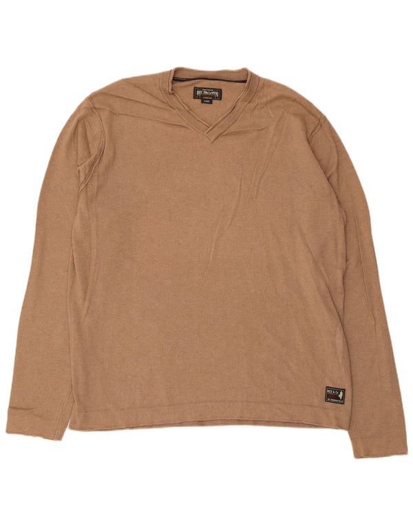 Marlboro Classics Mens V-Neck Jumper Sweater XL Beige