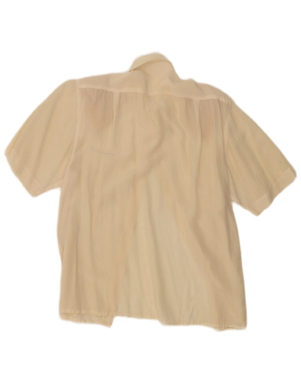 Vintage Womens Short Sleeve Shirt Blouse EU 38 Medium Beige Silk