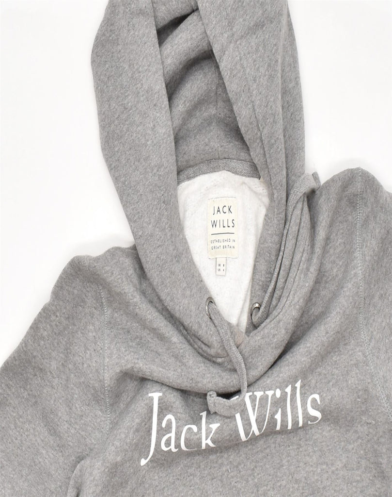 JACK WILLS Womens Graphic Hoodie Jumper UK 8 Small Grey Cotton Sports | Vintage | Thrift | Second-Hand | Used Clothing | Messina Hembry 