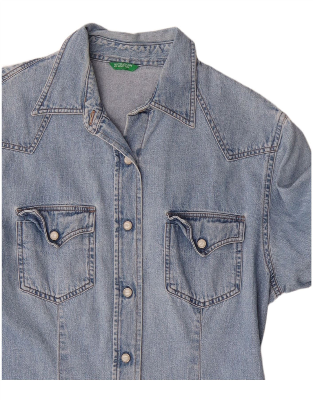 Benetton Womens Denim Shirt UK 10 Small Blue Cotton