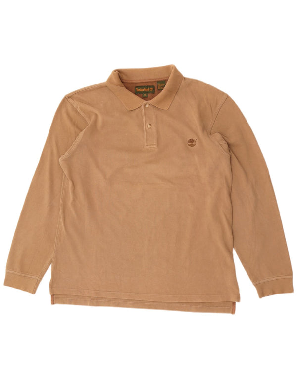 Timberland Mens Long Sleeve Polo Shirt Medium Beige Cotton