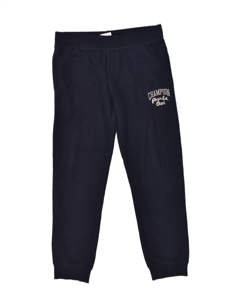 CHAMPION Mens Graphic Tracksuit Trousers Joggers XL Navy Blue Cotton | Vintage Champion | Thrift | Second-Hand Champion | Used Clothing | Messina Hembry 