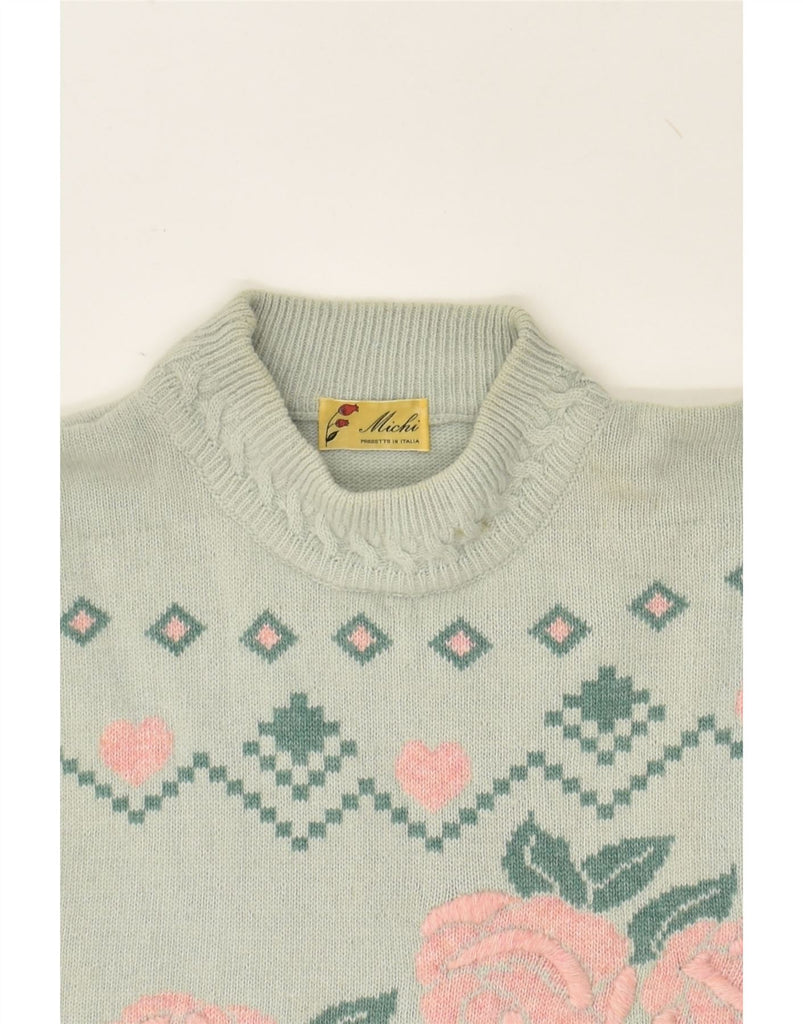 VINTAGE Womens Graphic Turtle Neck Jumper Sweater UK 16 Large Grey Floral | Vintage Vintage | Thrift | Second-Hand Vintage | Used Clothing | Messina Hembry 