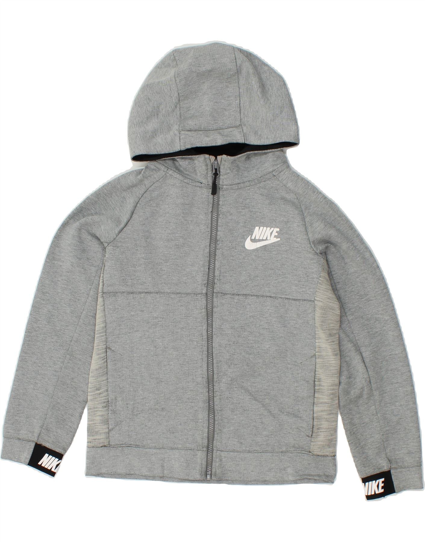 NIKE Boys Graphic Zip Hoodie Sweater 10 11 Years Medium Grey Cotton