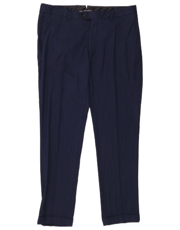 Zara Mens Slim Suit Trousers EU 42 Large W32 L31 Navy Blue