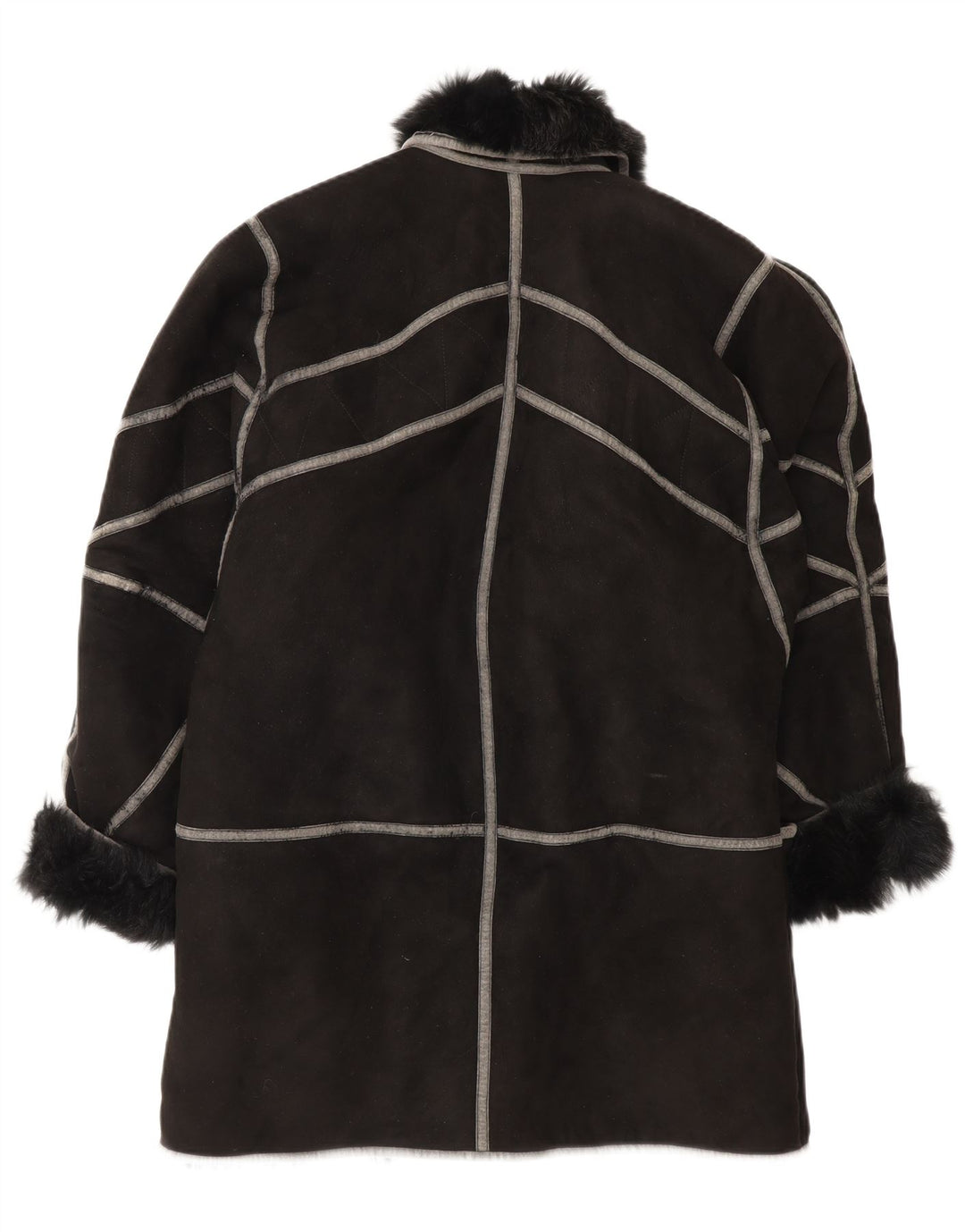 Vintage Womens Oversized Shearling Overcoat IT 42 Medium Black Shearling