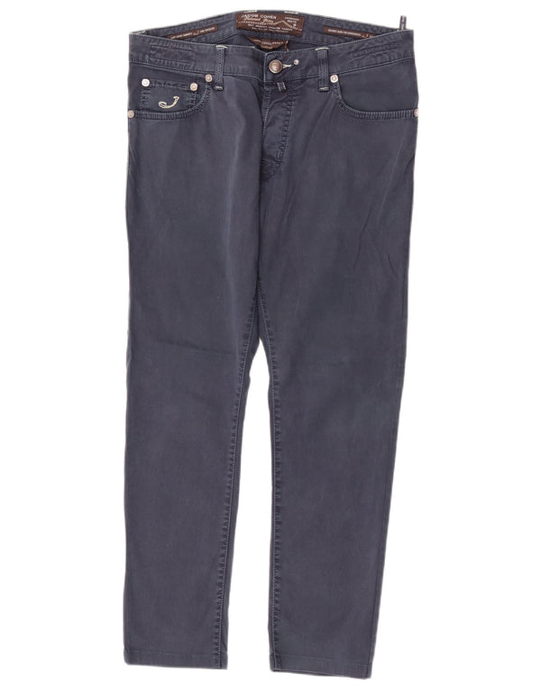 Jacob Cohen Mens Slim Casual Trousers W33 L28 Navy Blue Cotton