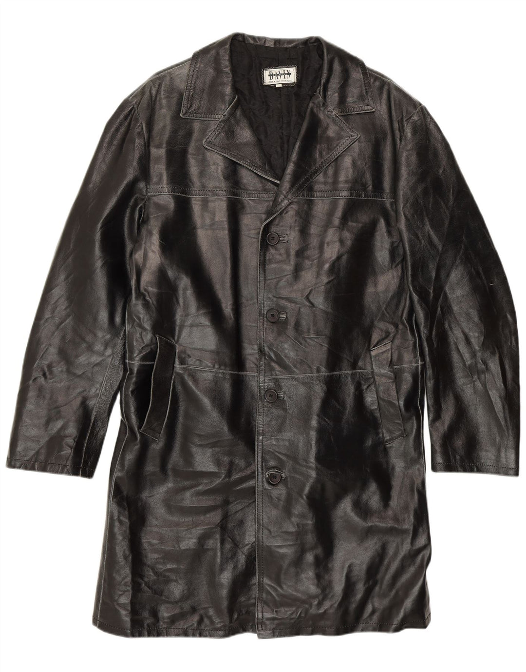 Davin Mens Leather Coat UK 40 Large Black Leather