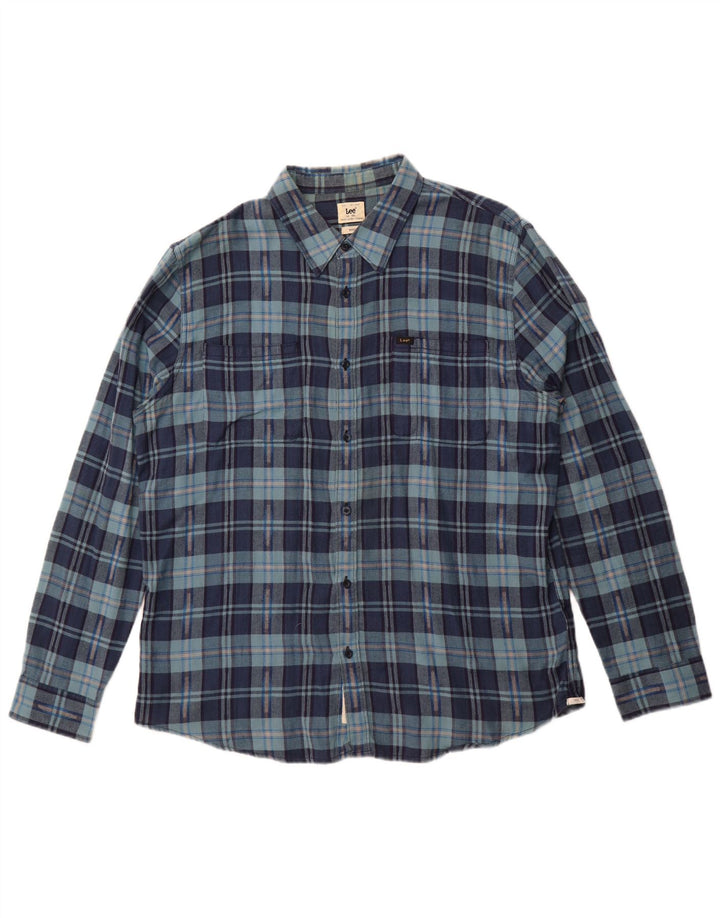 LEE Mens Flannel Shirt 2XL Navy Blue Check Cotton