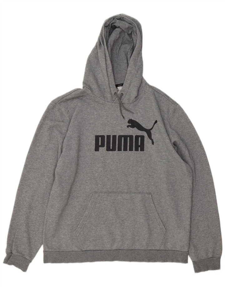 PUMA Mens Graphic Hoodie Jumper Large Grey Cotton