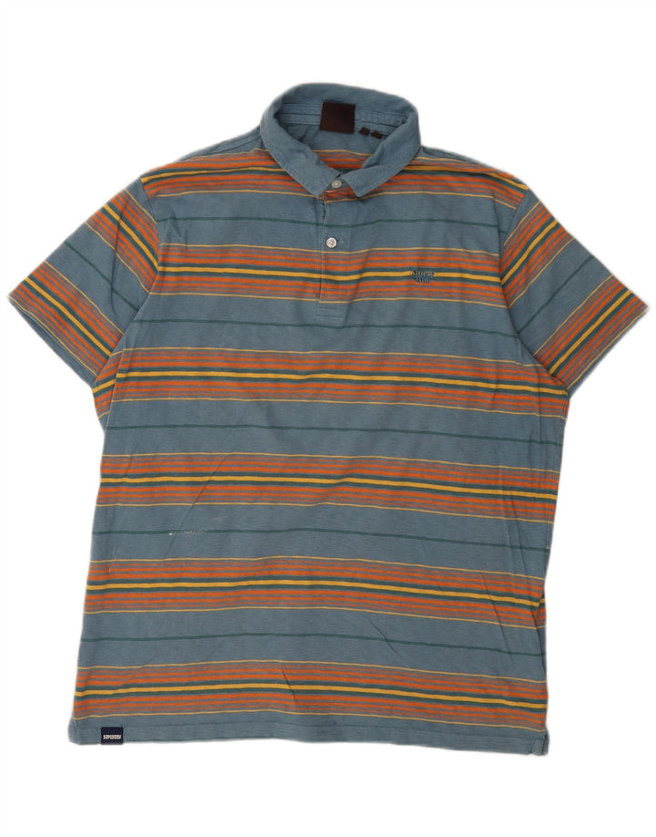 Superdry Mens Polo Shirt 2XL Blue Striped Cotton