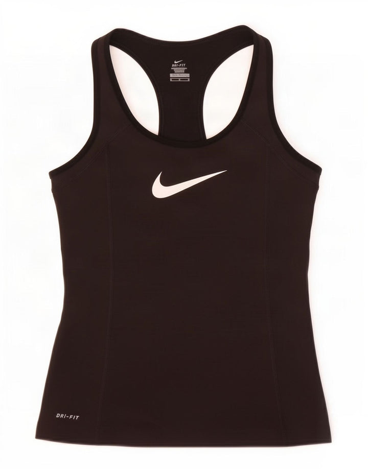 Nike Womens Dri Fit Graphic Vest Top UK 12 Medium Black Polyester