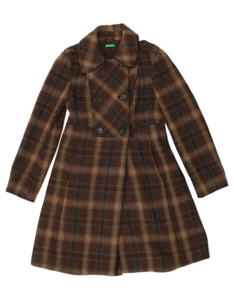 BENETTON Womens Double Breasted Coat UK 10 Small Brown Striped Vintage Benetton and Second-Hand Benetton from Messina Hembry 