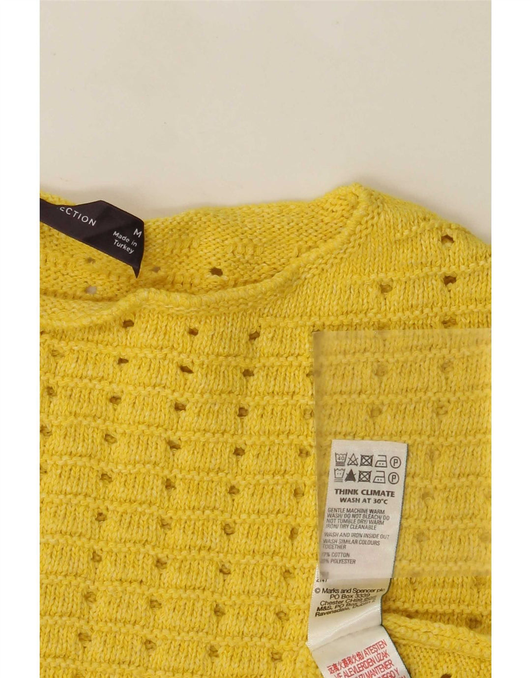 Marks & Spencer Womens Crop Boat Neck Jumper Sweater UK 14 Medium Yellow