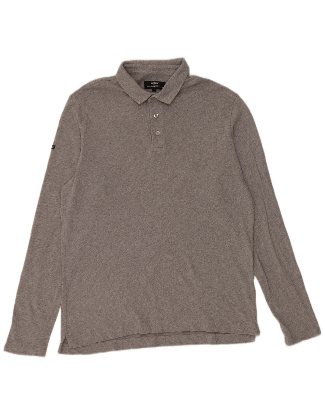 Superdry Mens Long Sleeve Polo Shirt Large Grey Cotton