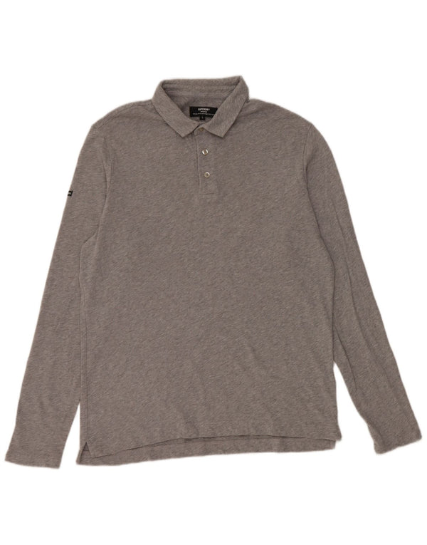 Superdry Mens Long Sleeve Polo Shirt Large Grey Cotton