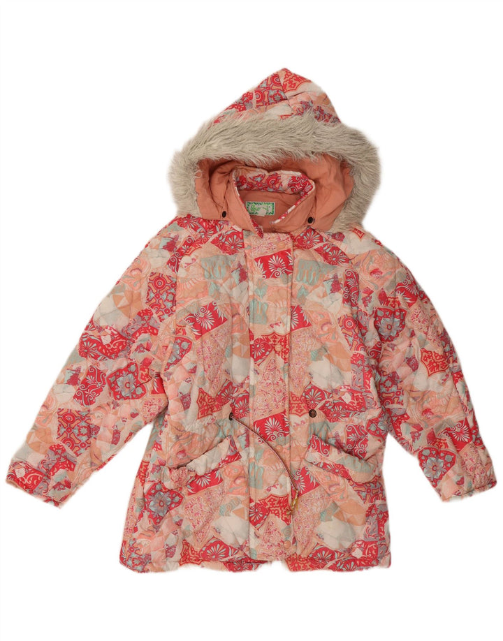 Vintage Womens Hooded Padded Jacket EU 40 Medium Multicoloured Floral
