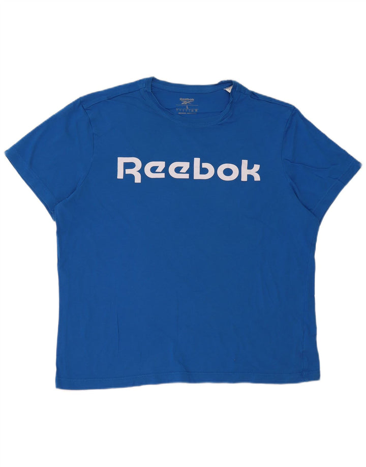 Reebok Mens Short Sleeve Regular Graphic T-Shirt Top Large Blue Cotton