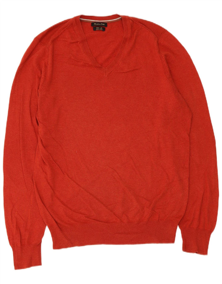 Massimo Dutti Mens V-Neck Jumper Sweater Medium Red Cotton