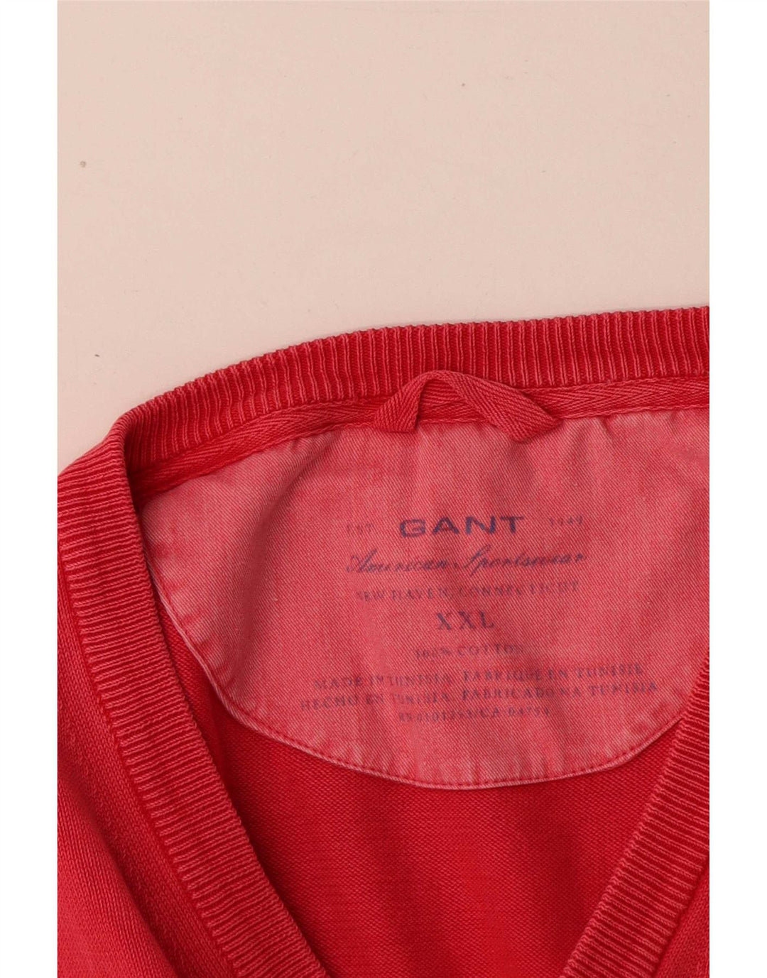 Gant Mens V-Neck Jumper Sweater 2XL Red Cotton