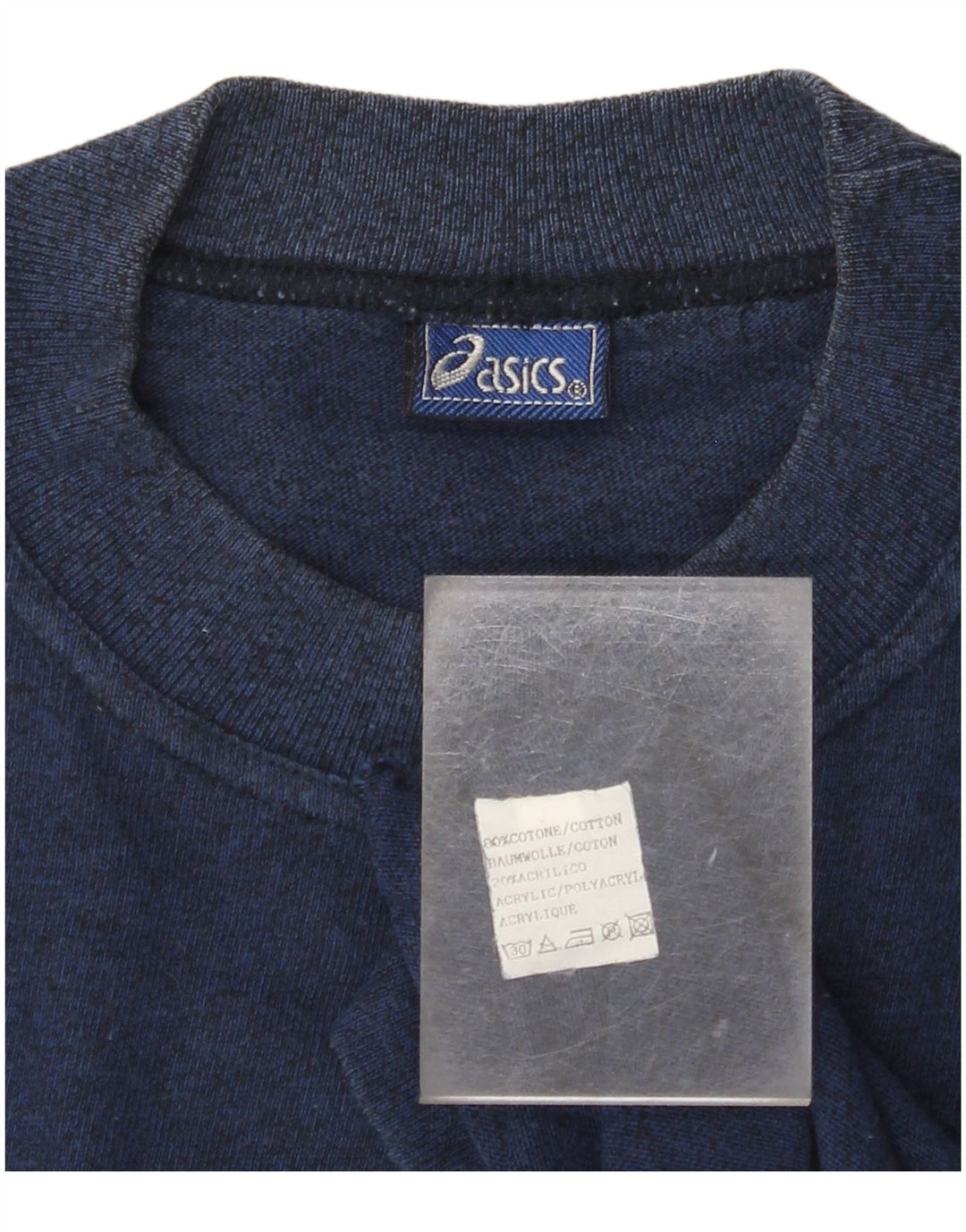 ASICS Mens Graphic T-Shirt Top Medium Navy Blue Colourblock Cotton