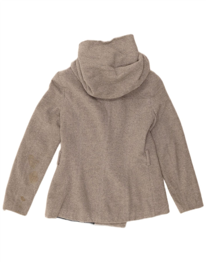 Zara Womens Hooded Pea Coat UK 10 Small Grey Wool