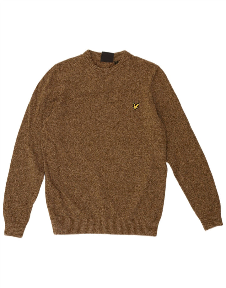 Lyle & Scott Mens Crew Neck Jumper Sweater Small Khaki Flecked Cotton