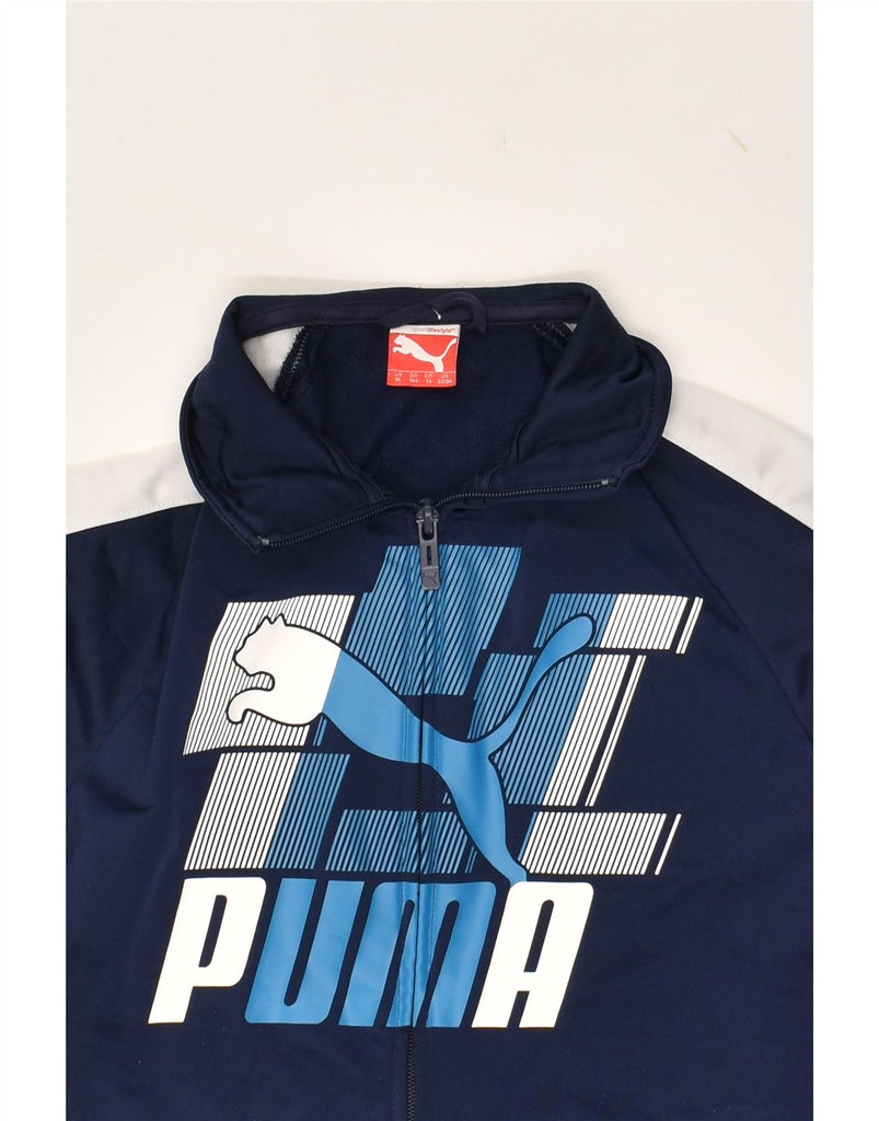 PUMA Boys Graphic Tracksuit Top Jacket 13-14 Years XL Navy Blue Polyester | Vintage Puma | Thrift | Second-Hand Puma | Used Clothing | Messina Hembry 