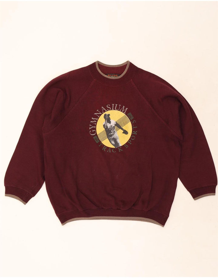 Vintage Mens Graphic Sweatshirt Jumper Large Burgundy Cotton