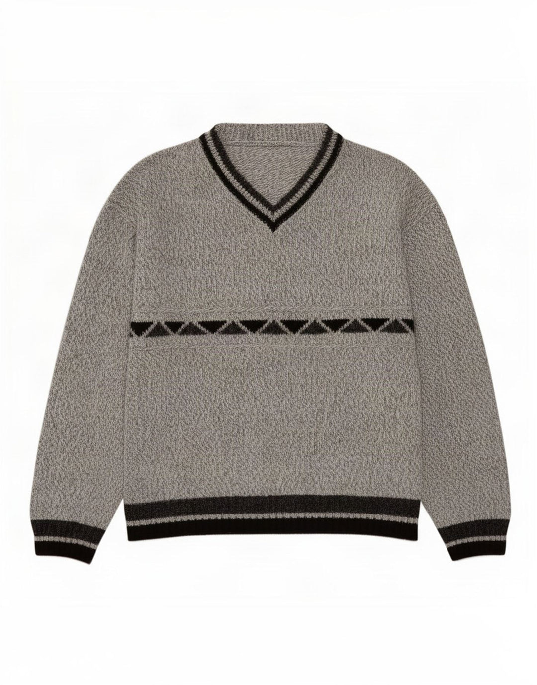 Vintage Mens V-Neck Jumper Sweater Medium Grey Geometric Acrylic
