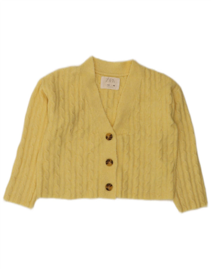 Zara Girls Crop Cardigan Sweater 8-9 Years Yellow Polyester