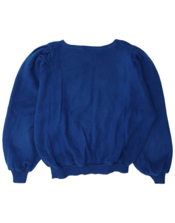 Vintage Womens Boat Neck Jumper Sweater UK 16 Large Blue Floral