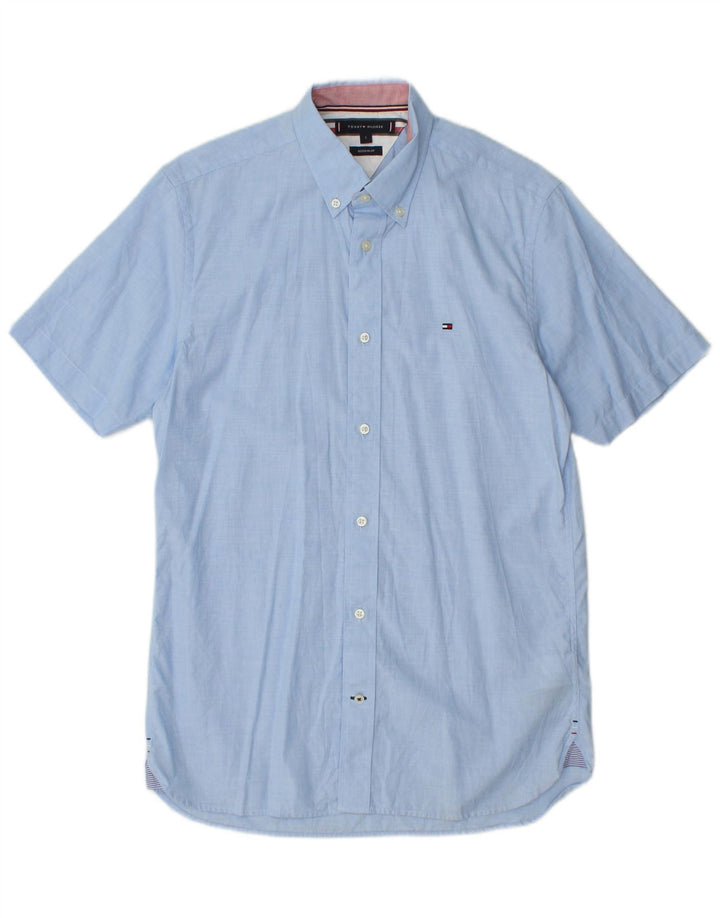 TOMMY HILFIGER Mens Regular Fit Short Sleeve Shirt Small Blue Cotton
