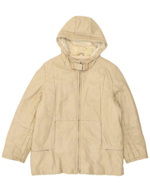 Vintage Womens Hooded Leather Jacket IT 46 Large Beige Leather