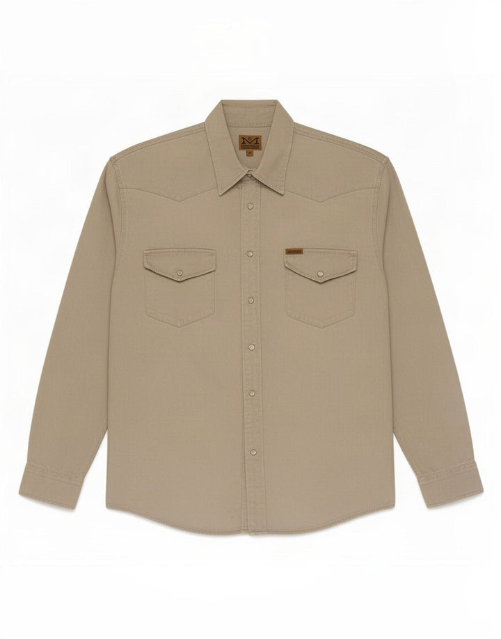 MAVERICK Mens Western Shirt Large Beige Cotton