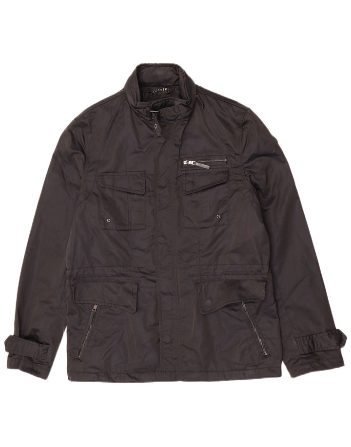 Zara Mens Hooded Utility Jacket UK 38 Medium Black Polyester