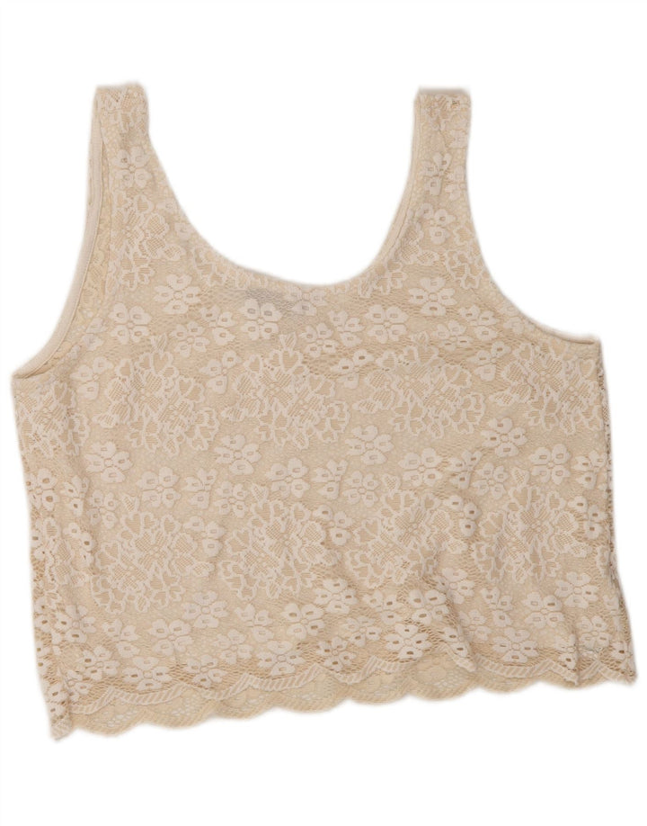 Topshop Womens Crop Lace Cami Top UK 12 Medium Off White Floral Polyester