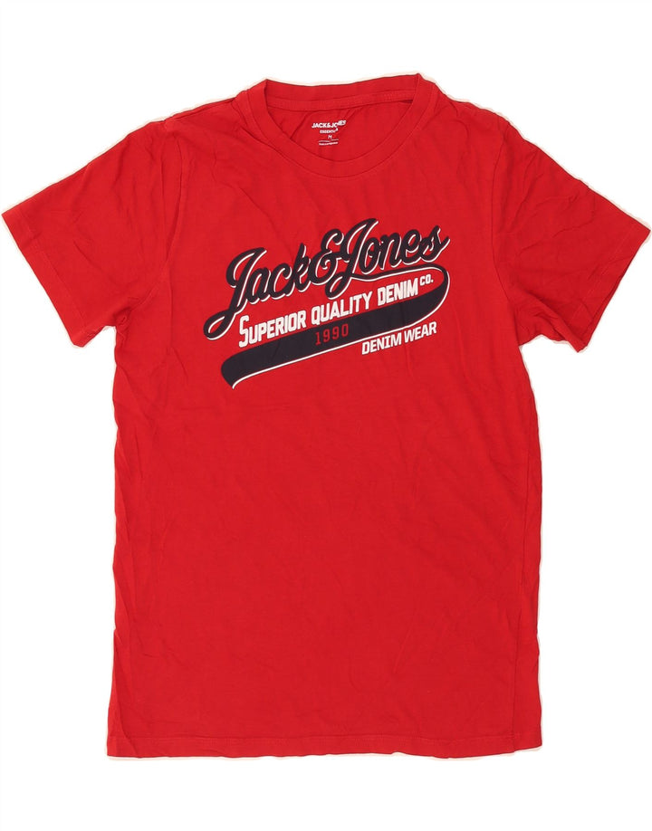 JACK & JONES Mens Graphic T-Shirt Top Medium Red Cotton Vintage Jack & Jones and Second-Hand Jack & Jones from Messina Hembry 