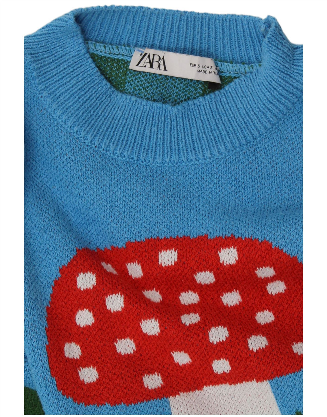 ZARA Womens Crop Crew Neck Jumper Sweater UK 10 Small Blue Colourblock