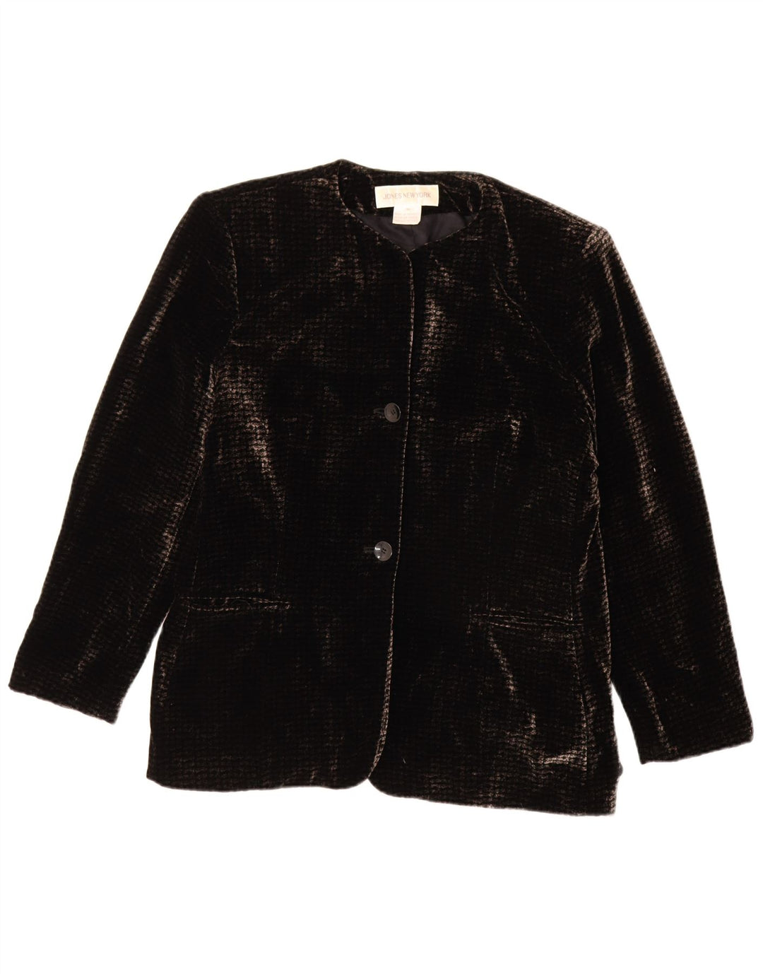 Jones New York Womens 2 Button Velour Blazer Jacket UK 16 Large Black Rayon