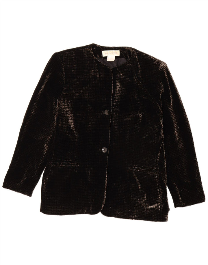 Jones New York Womens 2 Button Velour Blazer Jacket UK 16 Large Black Rayon